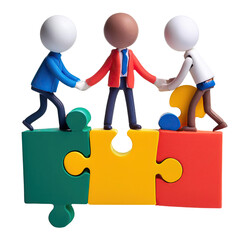 Collaboration and Teamwork Concept with Colorful Puzzle Pieces, isolated on transparent background