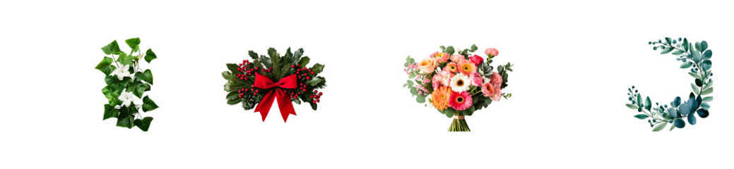Floral decorative elements and arrangements compilation. cut out transparent