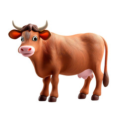 Playful Cartoon Cow with Big Eyes and Soft Features in Bright Colors, Isolated on transparent background