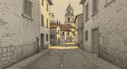 Naklejka premium European town alleyway perspective
