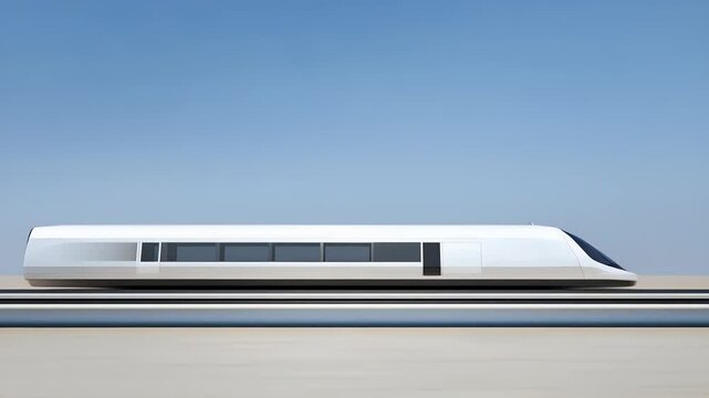Futuristic White Maglev Train Traveling on Elevated Track Under Clear Blue Sky