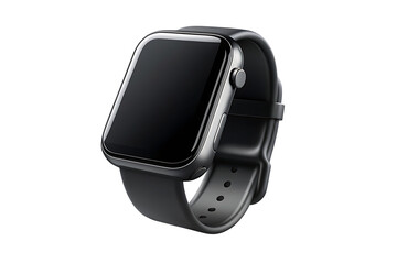wrist smart watch mockup with black strap, png file of isolated cutout object with shadow on transparent background.PNG