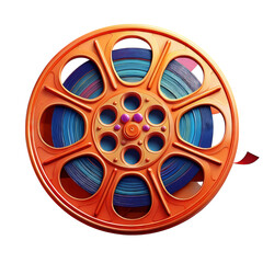 Vibrant Film Reel with Colorful Strips of Film and Dynamic Design, Isolated on transparent background