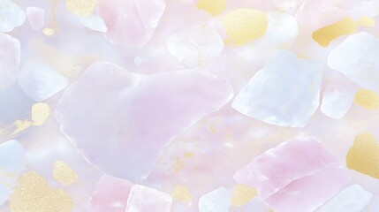 Soft Pastel Terrazzo Surface with Pink, White, and Gold Marble Chips – Elegant Abstract Stone Pattern for Modern Background and Interior Design