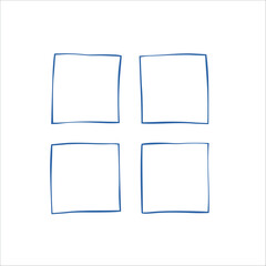 Set of hand drawn doodle vector frames in blue color with uneven lines, sketchy border shapes