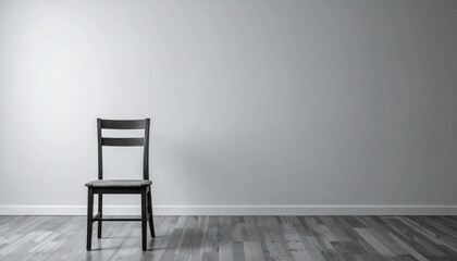 A single empty chair facing a wall in an otherwise empty room – Depression
