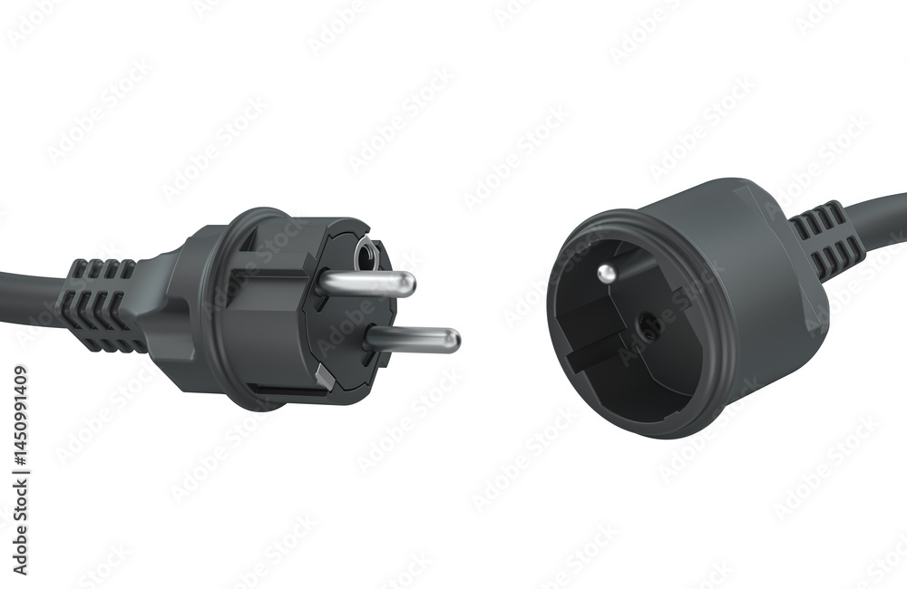 Aufkleber power outage, concept. electric plug and socket disconnection. 3d rendering isolated on transparent 