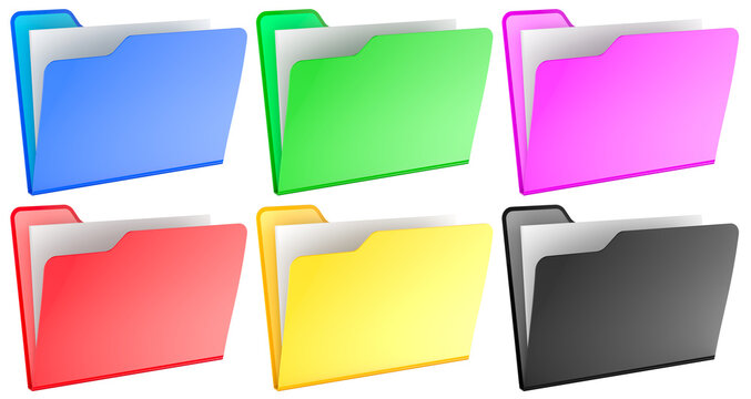 Colored computer folders icons, set. 3D rendering isolated on transparent background