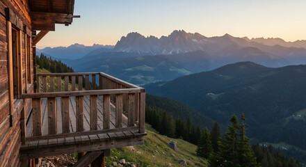 Mountain view from wooden balcony cabin