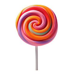 Colorful Spiral Lollipop with Swirling Patterns and Bright Colors, Isolated On transparent Background
