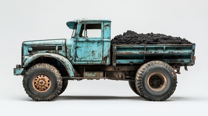 Obraz premium Truck loaded with soil intended for disposal is situated on a white background