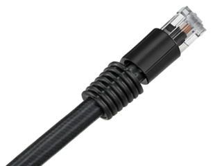 Black Lan cable with rj45 plug isolated on white background,PNG