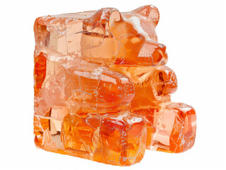 Amber Orange Jelly Pixel Bear Sculpture Isolated on White

