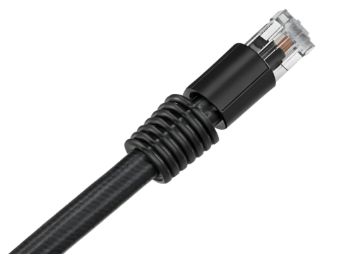 Black Lan cable with rj45 plug isolated on white background,PNG - Powered by Adobe