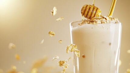 Vanilla Protein Shake with Oats and Honey in Glass