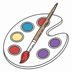 Cartoon Paint Palette With Paints And Brush Art Supplies Illustration