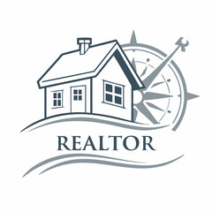 Modern Realtor Logo Design Featuring A House And Compass For Real Estate