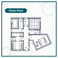 Two Story House Architectural Floor Plan With Interior Layout Blueprint