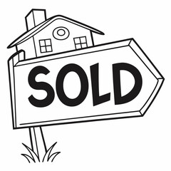 House Sold Sign Illustration Real Estate Purchase Line Art Vector Image