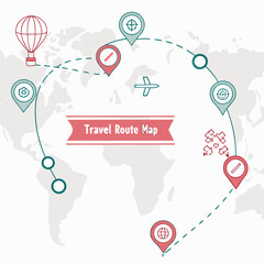 Fototapeta premium World Travel Route Map With Location Pins And Hot Air Balloon Journey