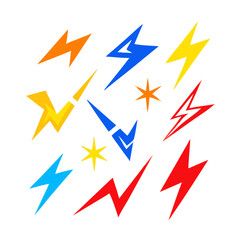Colorful Lightning Bolts And Stars Isolated On Black Background Vector Design