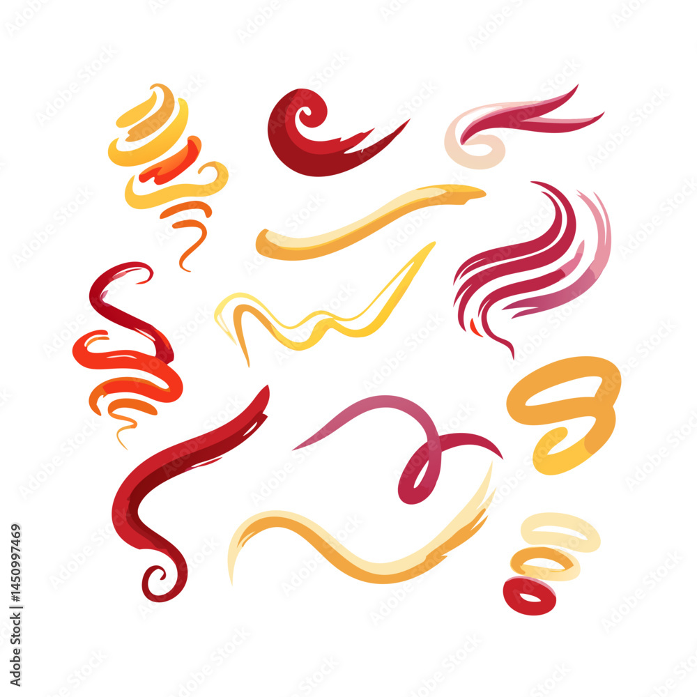 Poster abstract curlicue vector set with warm tones on a black background