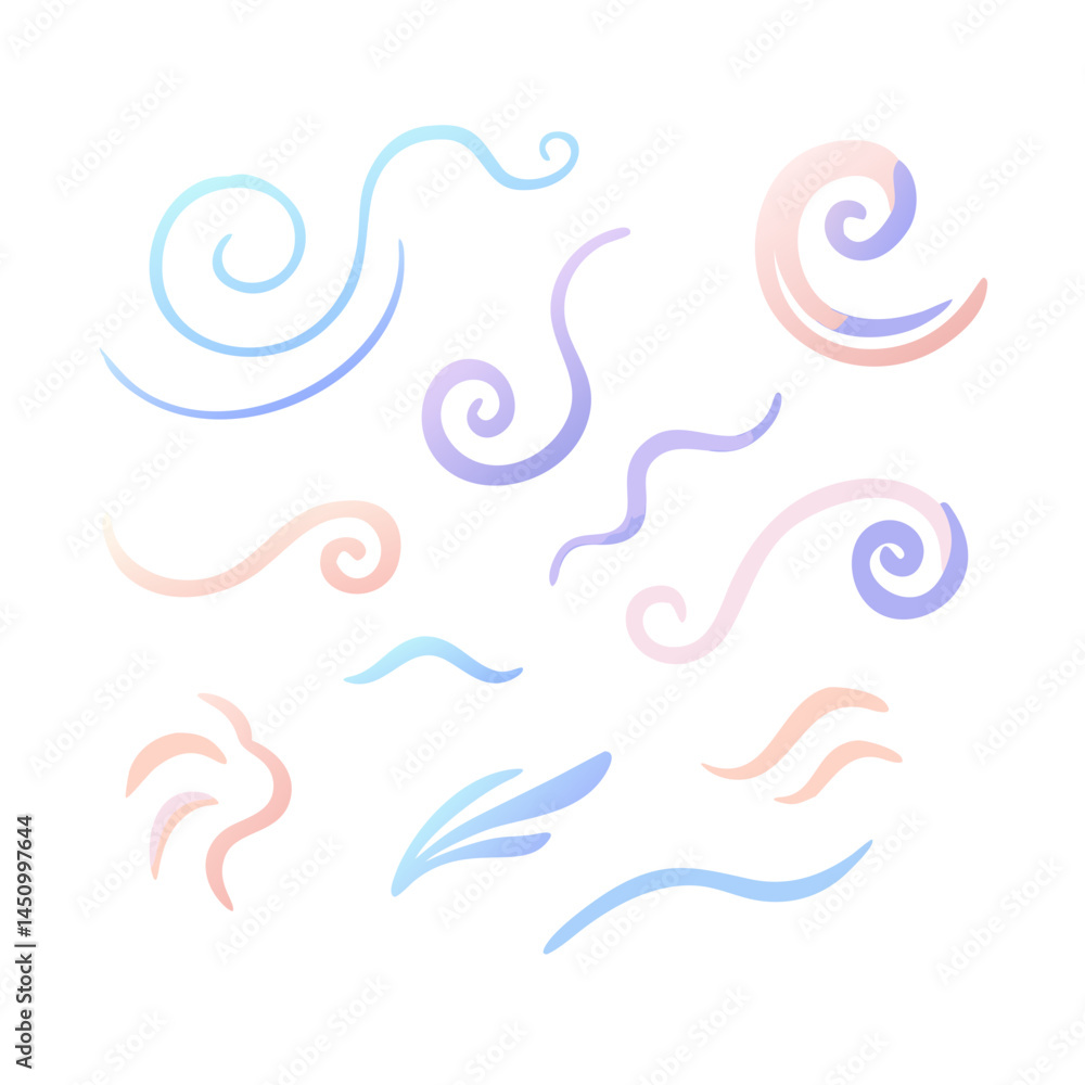 Poster pastel gradient swirls and curves decorative vector elements on black background