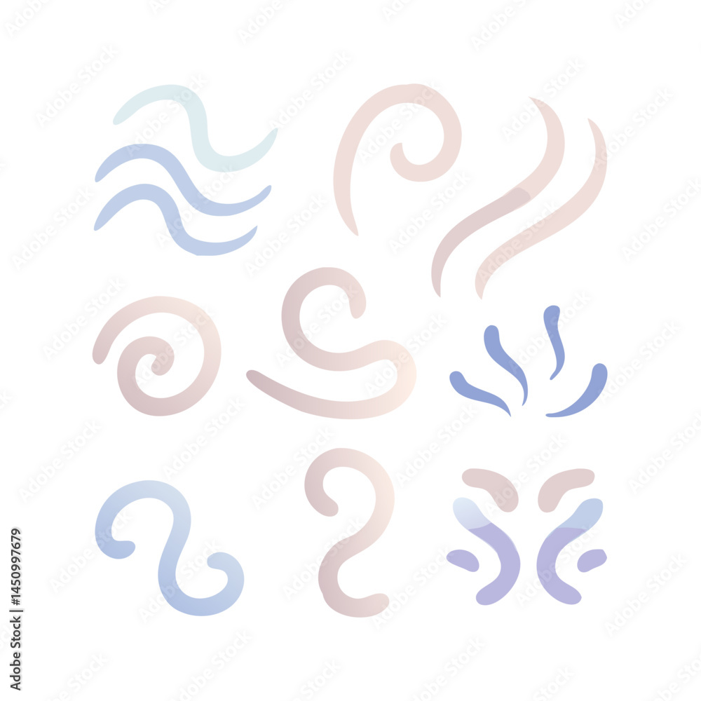 Poster set of abstract doodle elements with gradient on a black background illustration