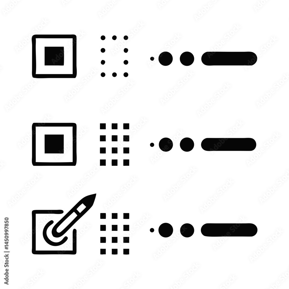 Poster list with square bullet points and pen edit icon modern graphic elements