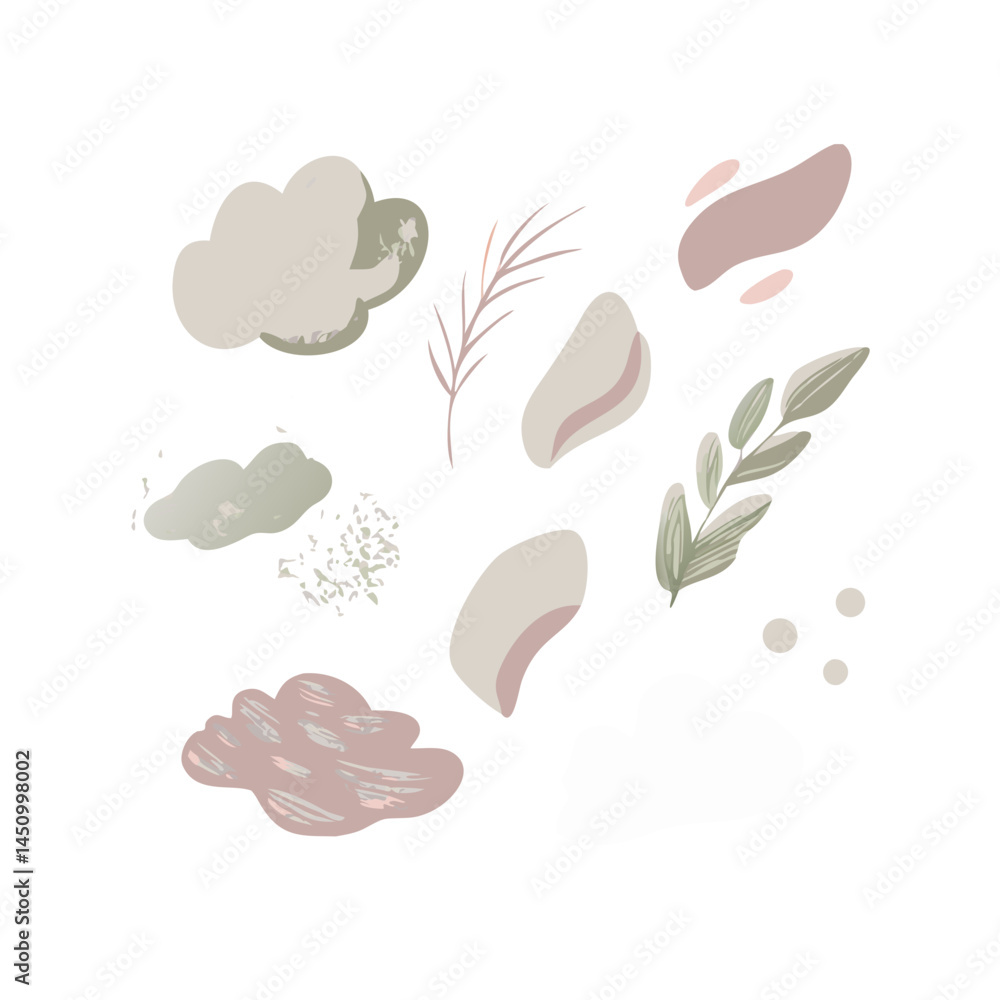 Poster abstract vector design with clouds and foliage on black background