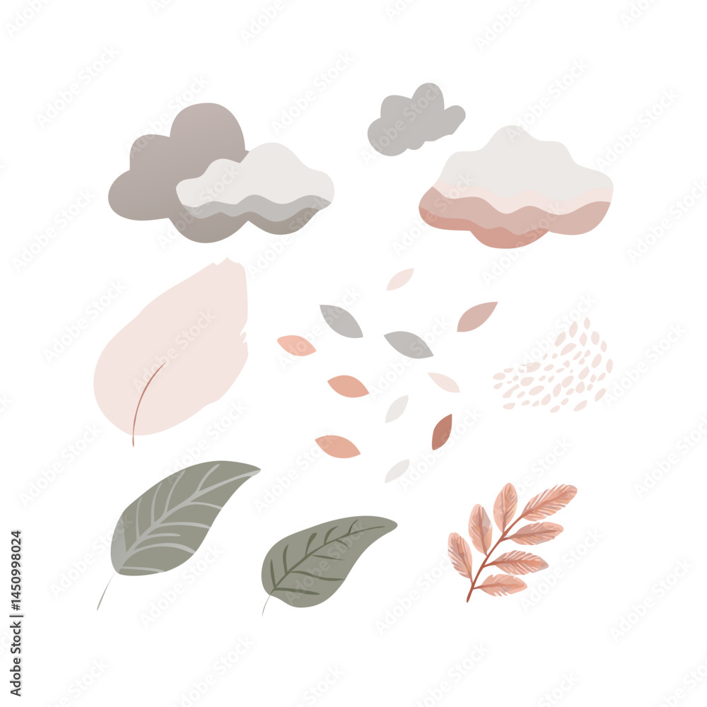 Poster elegant nature inspired vector design with clouds and leaf elements on black