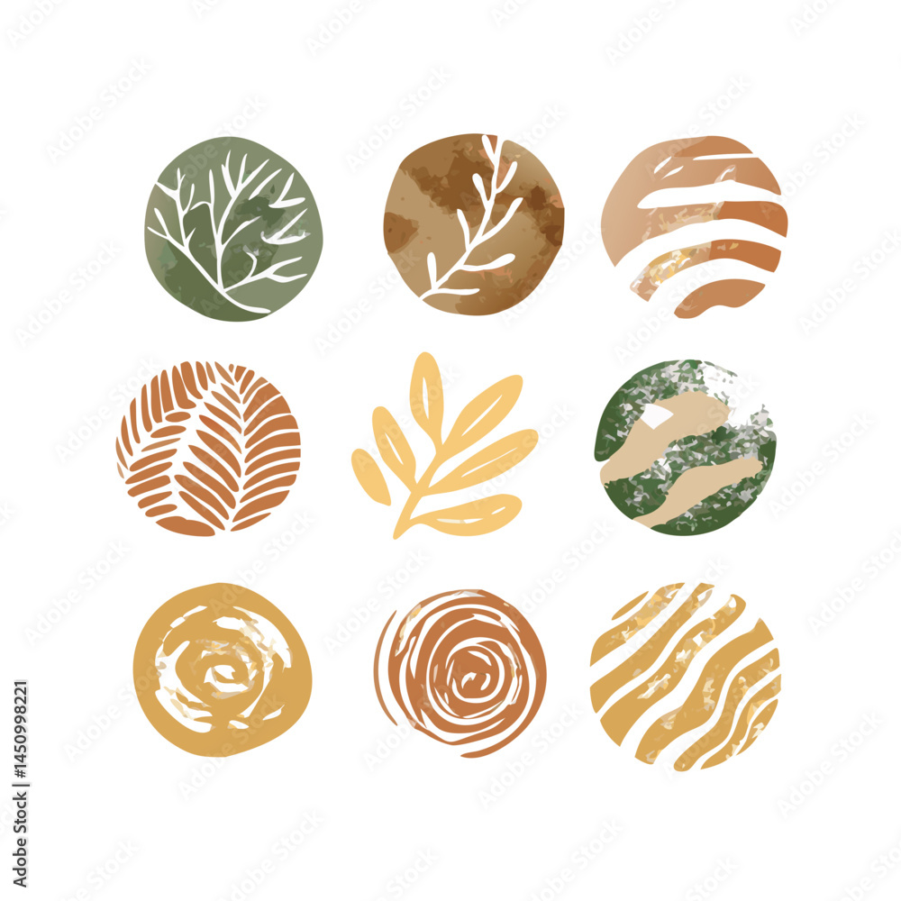 Poster abstract botanical vector pattern collection earth tones isolated on black background