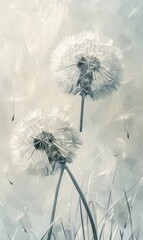 Wallpaper of flying dandelion plant with a beautiful nature background Generate AI