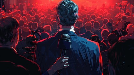 A public figure addresses a large crowd