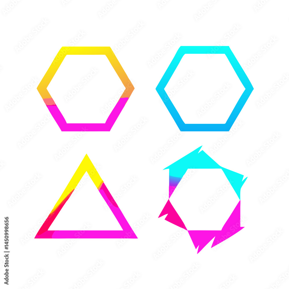 Poster geometric shapes with vibrant gradient colors on a black background design elements