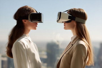  Corporate team exploring immersive collaboration through virtual reality in a modern office.
