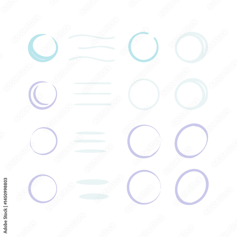 Poster graphic design elements set of hand drawn circles and lines on black background