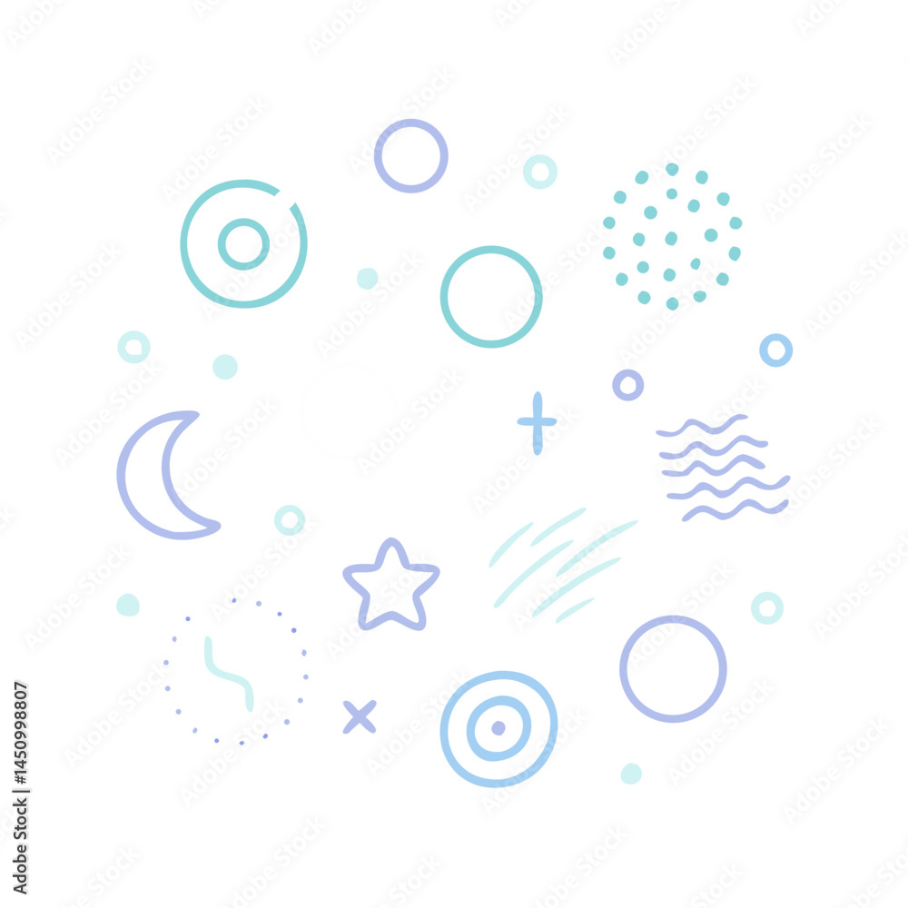 Poster celestial inspired pattern design with stars moon and abstract elements on black