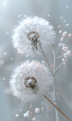 Obraz premium Wallpaper of flying dandelion plant with a beautiful nature background Generate AI