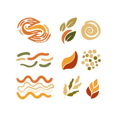 Boho Vector Elements With Leaves Waves And Circles On A Black Background