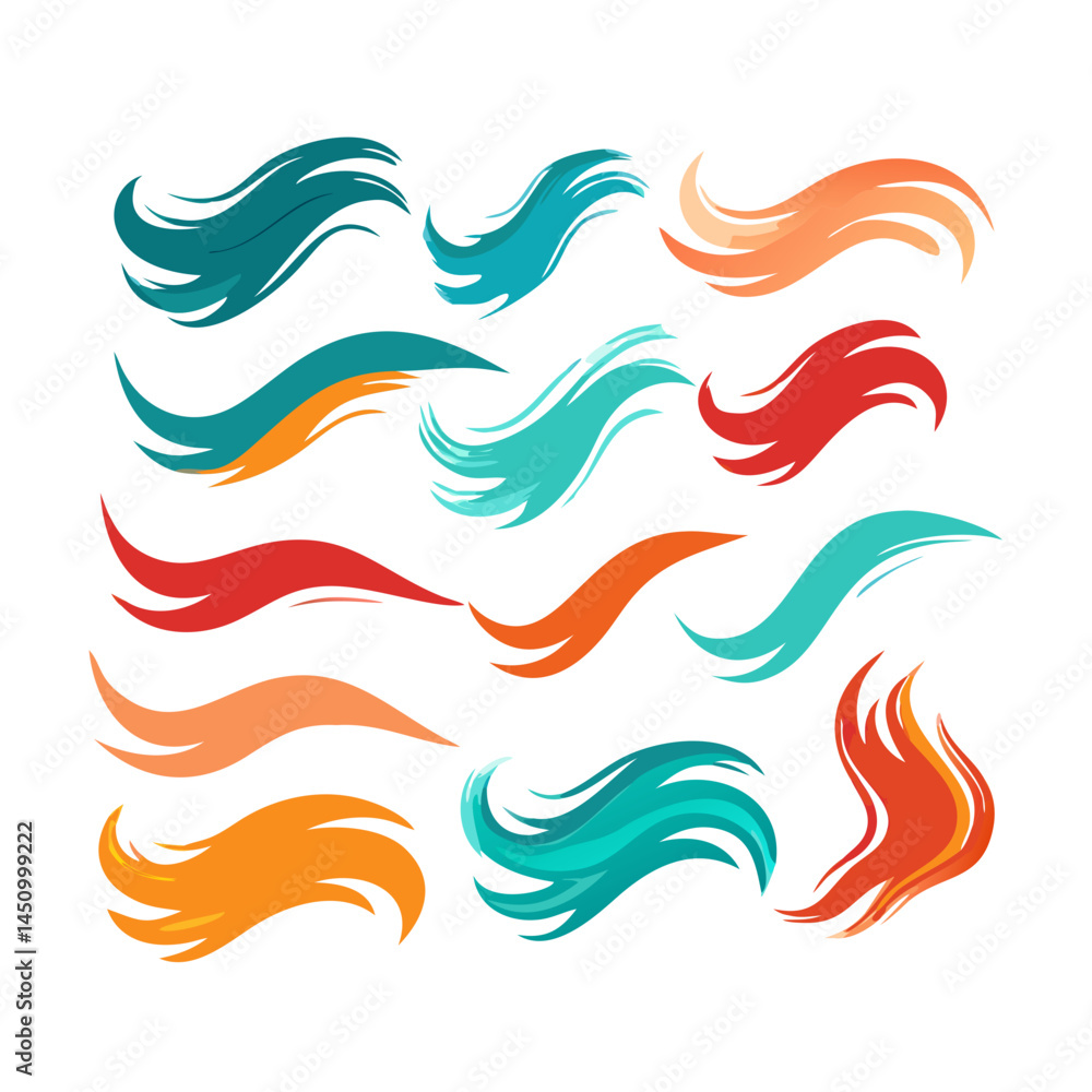 Poster collection of abstract colorful wave elements on a black background design