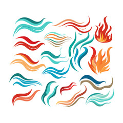 Set Of Abstract Colorful Wave And Fire Element Logos Isolated On Black