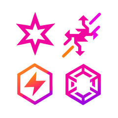 Set Of Abstract Graphic Gradient Icons On Black Background For Web Design