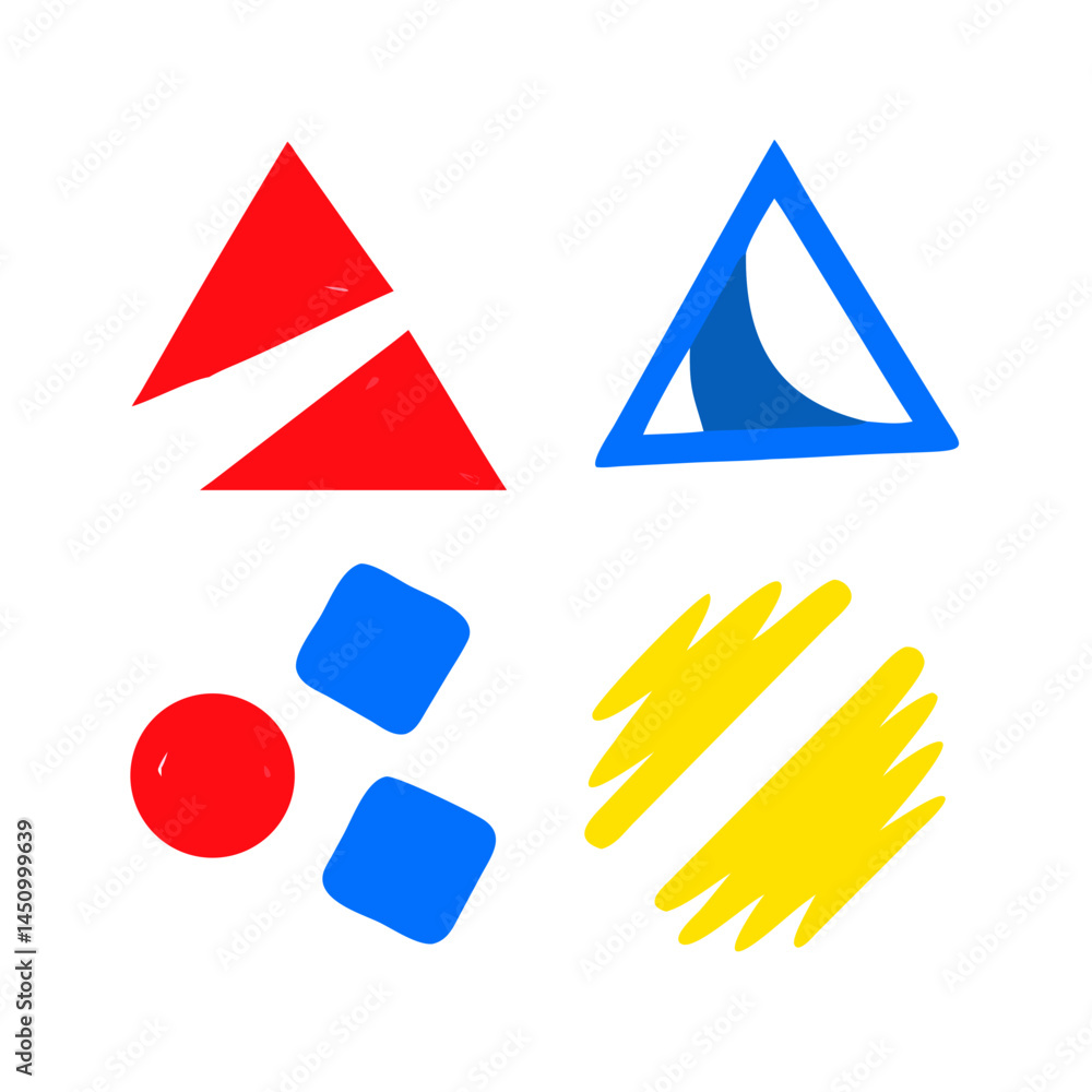Poster abstract shapes triangle square circle scribble design on black background illustration