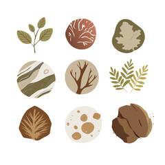 Collection Of Abstract Botanical Nature Illustrations And Textures Isolated On Black Background