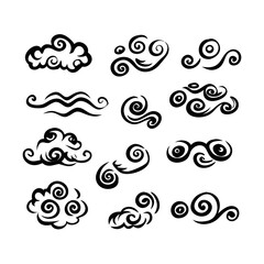 Stylized Clouds And Wave Outlines Hand Drawn Weather Vector Illustration Set