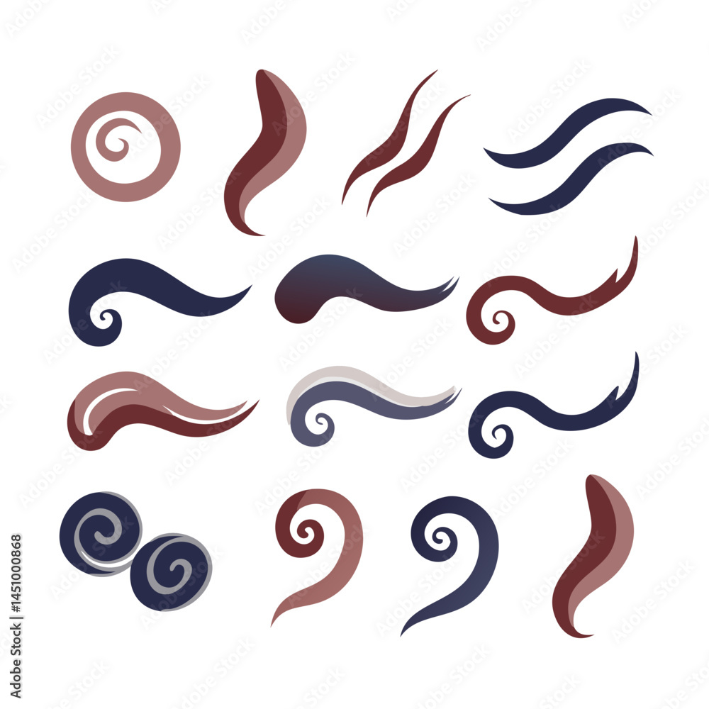Poster abstract decorative swirls curls and wave elements on black background vector set