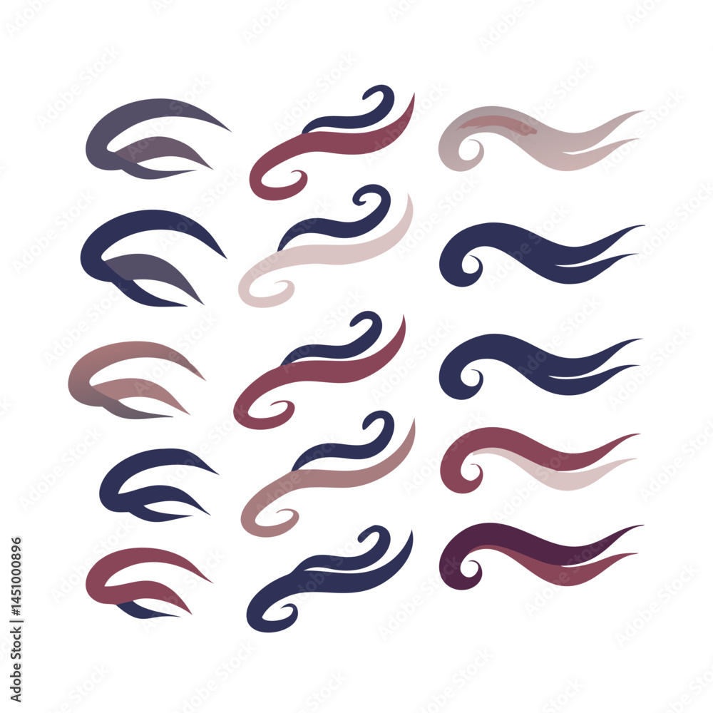 Poster collection of decorative swirls design elements set in abstract style over black backdrop