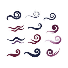 Decorative Swirls And Waves Design Elements In Navy And Pink Palette On Black