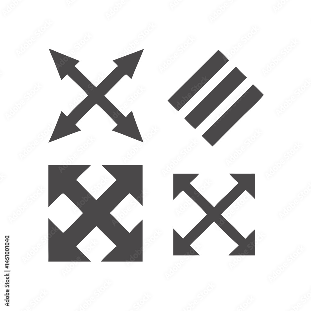 Poster diverse arrow icon set demonstrating direction movement and navigation possibilities